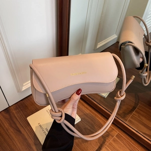 French Style Women Fashion Shoulder Bag Soft PU Leather Large Capacity Crossbody Minimalist Knot Strap Solid Color Bag