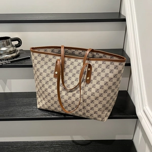 Women's Large Capacity Printed Tote Bag Vintage PU Leather Shoulder Bag Casual Commute Handbag With Secure Zipper Closure