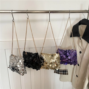 Sequin chain shoulder bags in silver gold black and purple with shiny round sequins