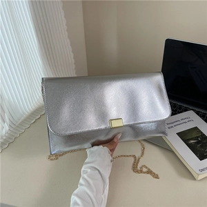Retro PU Leather Envelope Bag For Women Simple French Design Gold Chain Strap Shoulder Crossbody Bag Fashion Evening Clutch