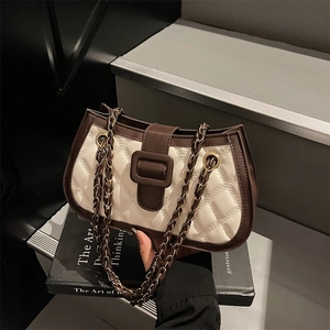 Borsa a Spalla Trapuntata da Donna in Pelle PU Borsa Sottobraccio Catena di Moda Borsa a Tracolla Cuciture Classiche Piccola Borsa