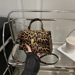 Kleine Quadratische Tasche Mit Leopardenmuster Für Damen Retro Kunstleder Handtasche Goldener Metallverschluss Verstellbare Umhängetasche