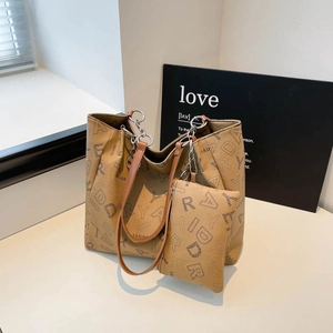 Women Fashion Letter Print Tote Bag Combination Large Capacity Nylon Shoulder Handbag With Metal Chain Accessory