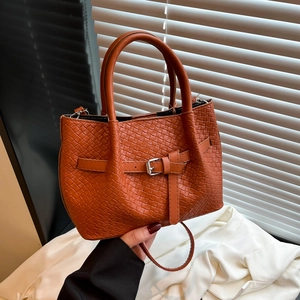 Women Woven Texture PU Leather Handbag Fashion Solid Color Crossbody Bag With Metal Buckle Versatile Daily Commuter Shoulder Bag