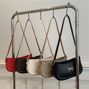 Women Fashion PU Leather Underarm Bag Vintage Gold Bow Decoration Shoulder Bag Solid Color Elegant Baguette Bag For Commuting Daily Daily Wear