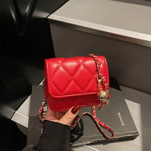 Mini Sac à Épaule Matelassé Femme Chaîne à Boule Métallique Ajustable Cuir PU Petit Sac Carré Pochette de Soirée
