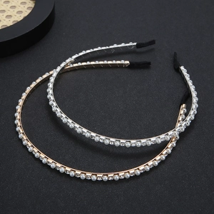 Elegant Narrow Metal Headband For Women With Faux Artificial Pearls And Rhinestones Ideal For Wedding Party Comfortable Protective Design