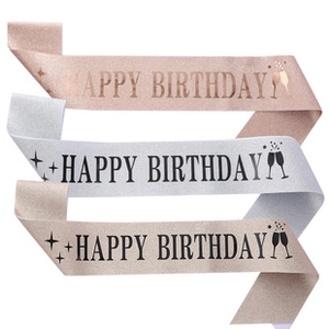Three-piece birthday sash set in rose gold, silver, and champagne gold with glitter finish