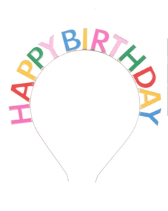 Colorful HAPPY BIRTHDAY letter headband on slim metal frame for party celebration