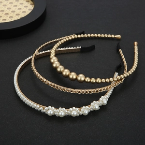Cerchietto in Lega di Metallo Elegante Künstliche Perle Sintetiche Oro Catena Intrecciata Cerchio per Capelli per Festa Donna Accessori