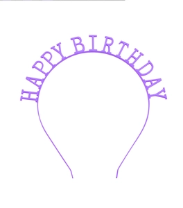 Detail of purple Happy Birthday headband with 3D lettering for party celebrations