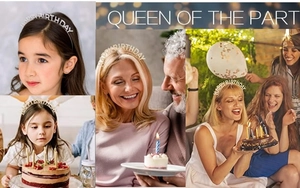 Sparkling Happy Birthday crown headband worn by girls and women in party scenes