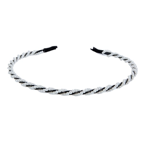 Eleganter schwarz-weißer Perlen-Haarreif mit handgeflochtener Metallbasis für Damen