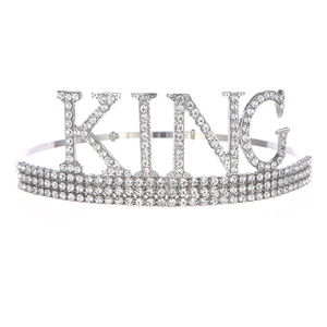Serre-tête couronne King argenté avec cristaux brillants pour fête d'anniversaire homme