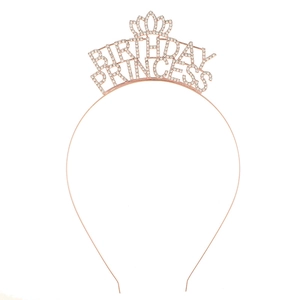 Rose gold Birthday Princess tiara headband with crystal rhinestones for women parties