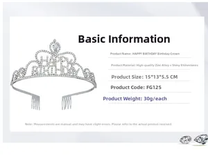 Detailed size and material specs for the Happy Birthday rhinestone crown headband