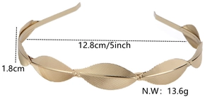 Detailed dimensions of the gold leaf headpiece with width and diameter measurements