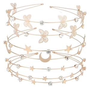 Serre-tête Élégant en Métal à Double Couche avec Strass Étoile Lune Papillon pour Femmes Filles Fête Mariage Accessoire Cheveux