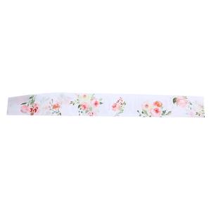 Écharpe de mariée en satin blanc avec motifs floraux de roses roses et feuilles vertes