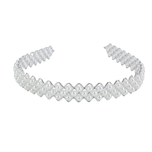 Serre-tête ondulé élégant pour femmes avec double rangée de perles blanches sur métal argent