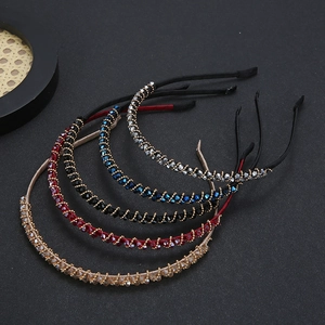 Fashion Rhinestone Bead Wrapped Thin Metal Headband Retro Handmade Hair Accessory For Women Party Hair Hoop Jewelry