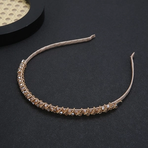 Champagne crystal beaded narrow headband for women with elegant wrap design and satin finish