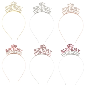 Birthday Princess Rhinestone Tiara Zinc Alloy Headband Gold Silver Rose Gold Crown Hair Accessories For Women Girls Party Decorations