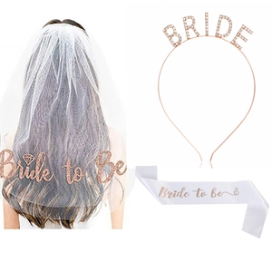 Bridal Bachelorette Party Decoration With Alloy Rhinestone Headband Satin Sash Mesh Veil For Bride To Be Wedding Jewelry