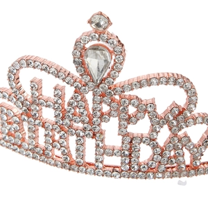 Elegant rose gold Happy Birthday tiara crown with sparkling crystals for party hair accessories