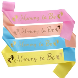 Four-color satin Mommy to Be sashes set in pink, blue and yellow for baby shower parties