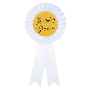 Badge Rosette Birthday Queen Avec Motif Couronne Ruban en Satin Blanc Épingle en Fer-blanc Or Pour Fête d'Anniversaire Femme