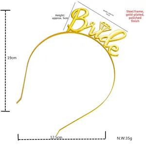 Detailed view of a polished gold Bride headband with a hollow diamond crown design