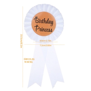 Coccarda compleanno Birthday Princess color champagne con corona per decorazione