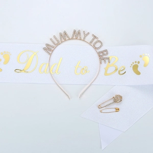 Baby shower set with rhinestone Mummy To Be headband and gold Dad To Be satin sash