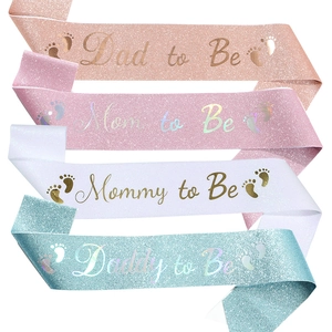 Mom To Be Daddy To Be Party Sash For Baby Shower Celebration Glitter Cloth Gold Foil Lettering Footprint Design Party Sashes Expectant Parent Decorations