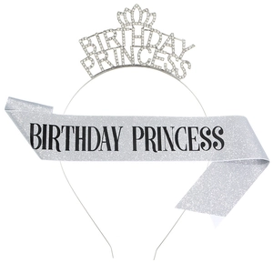 Birthday Princess sparkling tiara and silver glitter sash set for party celebrations