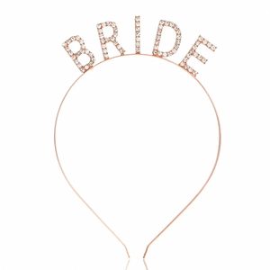 Rose gold metal BRIDE headband with sparkling white rhinestones for bridal parties