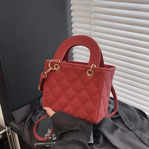 Women Quilted PU Leather Handbag Stylish Crossbody Bag Top Handle Golden Key Charm Retro Fashion Daily Shoulder Bag
