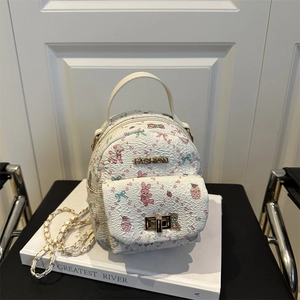 Mini Sac à Dos Femme Mode Cuir PU Dessin Animé Ours Lapin Imprimé Sac Bandoulière Style Doux Chaîne Voyage Sac à Épaule