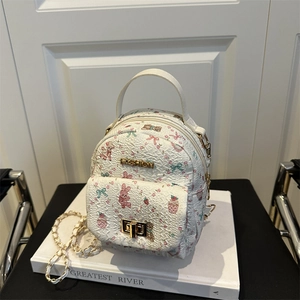 Sac à dos mini à fleurs avec motifs d'ours mignons et bandoulière en chaîne dorée
