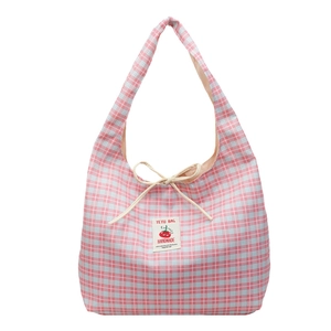 Borsa tote in tela a quadretti rosa con fiocco e grande capacità per donna