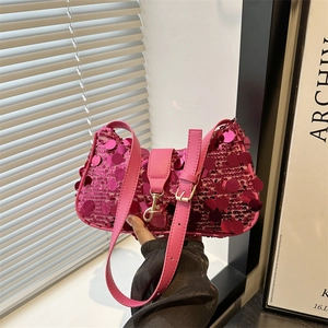 Fashion Sequin Shoulder Bag Large Capacity Armpit Bag For Party Daily Women PU Leather Paillette Handbag Hook Lock Tote