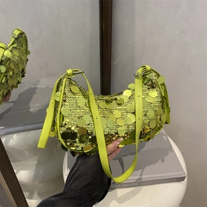 Neon green sequin hobo bag with adjustable shoulder straps for a trendy party look