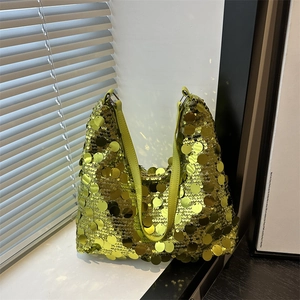 Sac à Épaule Hobo Femme Grandes Paillettes Disque Métallique Scintillant Sac Sous le Bras Sac à Main de Fête Élégant Décontracté