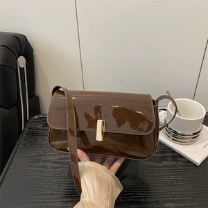 Women Glossy Patent Nylon Underarm Bag Vintage Square Shoulder Bag With Metal Clasp Fashion Minimalist Daily Purse For Women