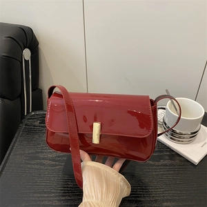 Women Patent Leather Shoulder Bag Korean Versatile Underarm Bag Simple Gold Buckle Rectangular Small Square Bag Fashion PU