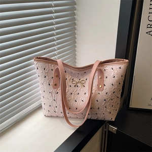 Sac Fourre-tout Femme en Cuir PU Nœud Matelassé Grande Capacité Sac à Épaule Mode Coréenne Doux Décontracté Quotidien