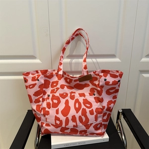 Sac Fourre-tout en Toile à Imprimé Léopard Grande Capacité pour Femmes Style Coréen Sac à Épaule Sac de Shopping Design à Coutures