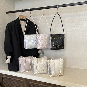 Fashionable embroidered butterfly bucket bag in various satin jacquard color options