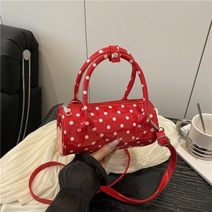Women's Retro Polka Dot Barrel Bag Fashion PU Leather Crossbody Shoulder Bag For Daily Use Large Capacity Underarm Bag Handbag